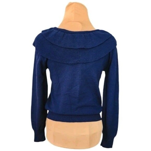LORD & TAYLOR Sweater Lambswool  ‎ Navy Tiered Collar Women's Small Vintage 80's - Picture 3 of 6